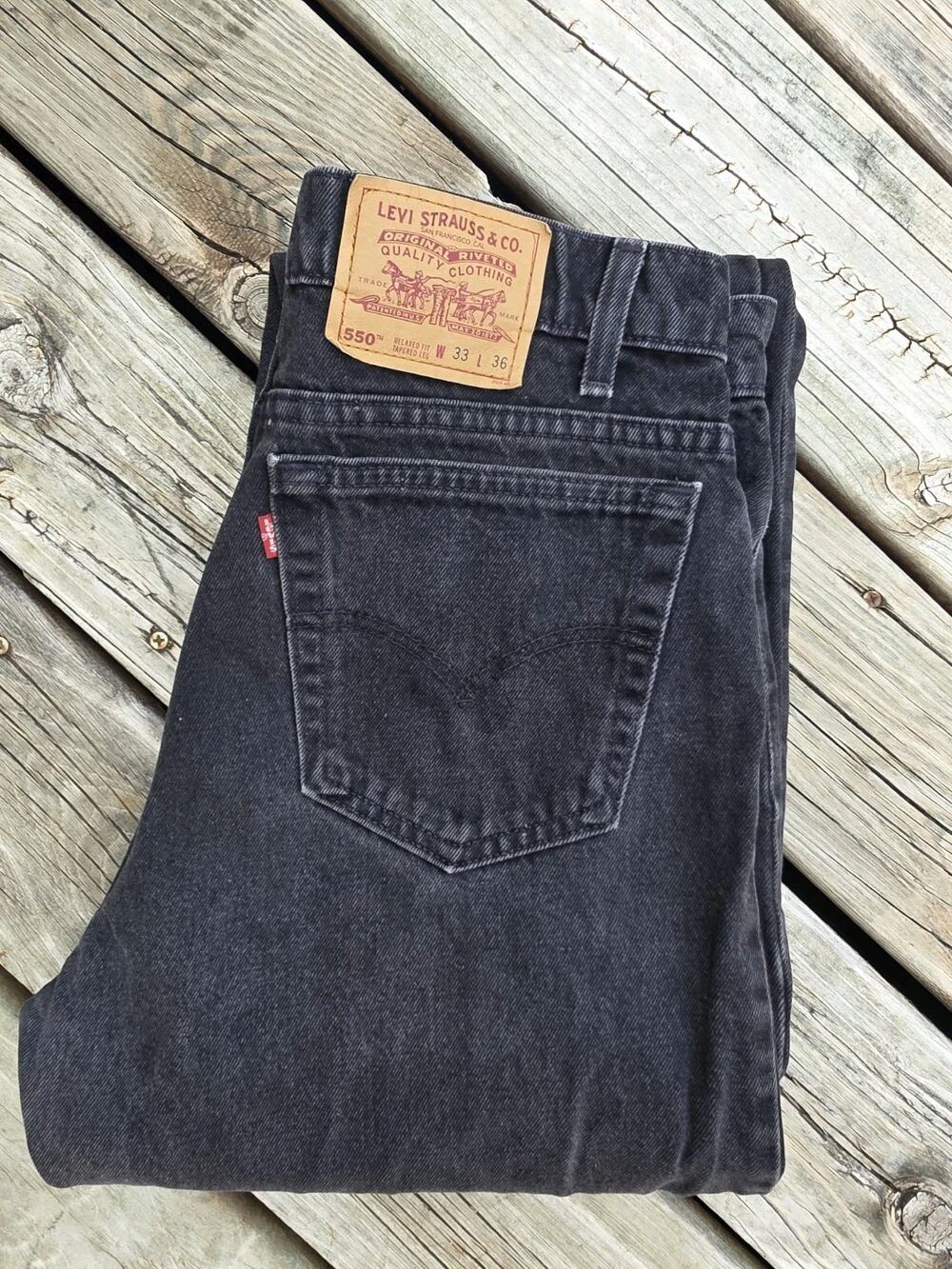 Vintage VTG Made In USA Levi's 550 Relaxed Fit Men's Distressed Black Jean 33x36